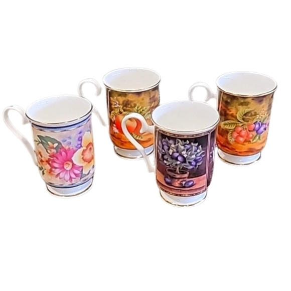 Royale Garden Other - Royale Garden Bone China Floral Fruit Coffee Tea Mugs Set of 4